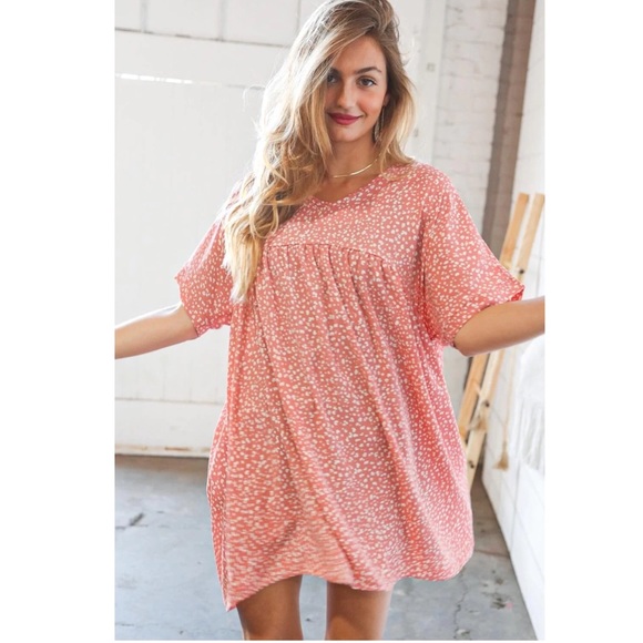 WOMENS BOUTIQUE DOTTED ANIMAL PRINT DOLMAN WOVEN POCKETED DRESS - Picture 2 of 6